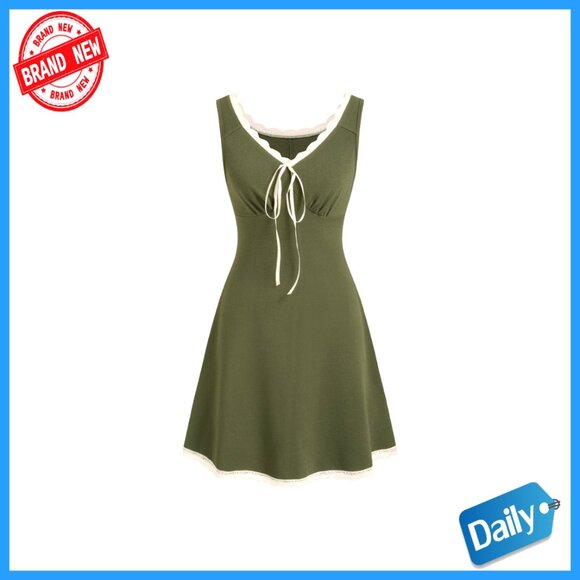 Floral Mini Dress with Lace Trim, Sleeveless V-Neck, A-Line Summer Beach  Dress is available for purchase on au PAY Market - Imported Goods Online  Store Co.Ltd. | au PAY Market - Online